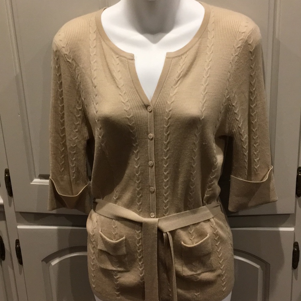 Light camel Faconnable lightweight cardigan.